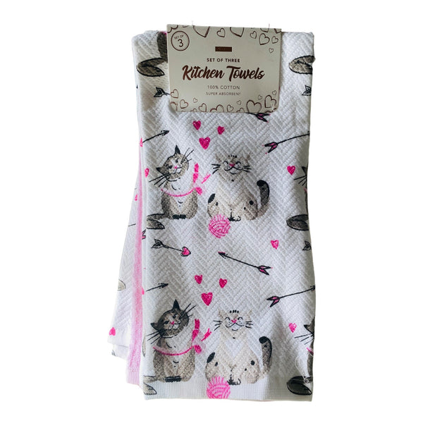Cats in Love and Cupid's Arrows 3 Towel Set