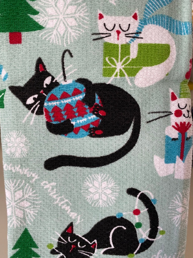Holiday Cat Tree Hand Towel, Black