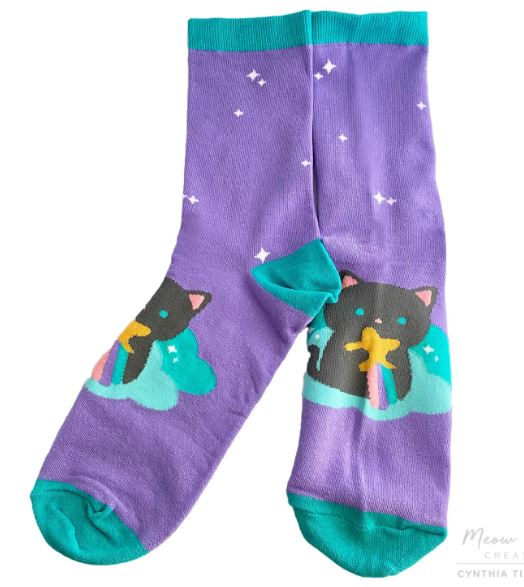 Shooting Star Black Cat Socks