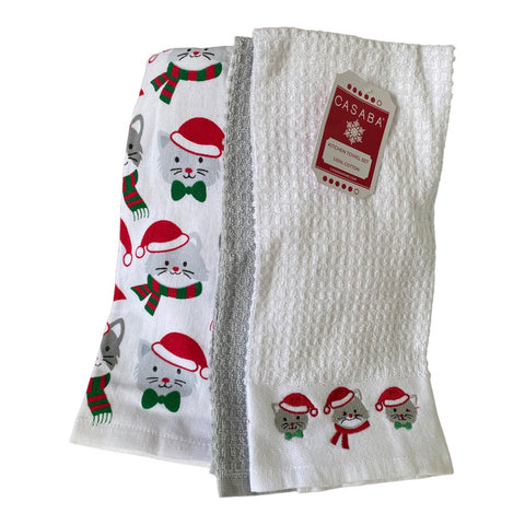 Christmas Cats in Stocking Hats 3 piece Kitchen Towel Set