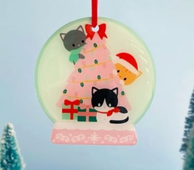 Snow Globe Cats and Christmas Tree Ornament