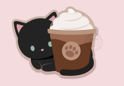 Black Cat and Coffee Frappuccino Vinyl Sticker
