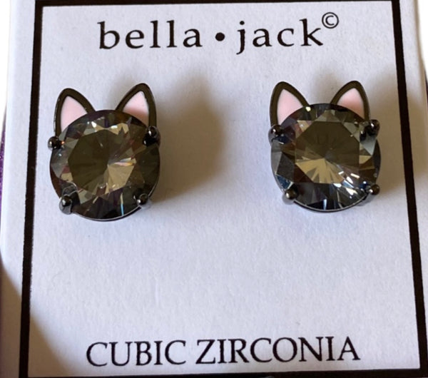 Smokey Cubic Zirconia Cat Post Earrings