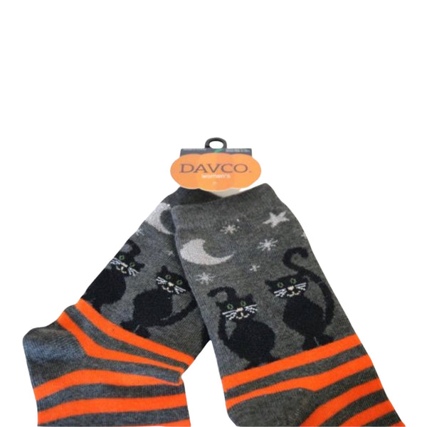Halloween Black Cat Stars Moon Orange Stripe Woman's Socks - The Good Cat Company
