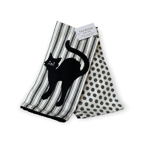 Cynthia Rowley Halloween Black White Goth Stripe Ghost 3 Pack Kitchen Towels