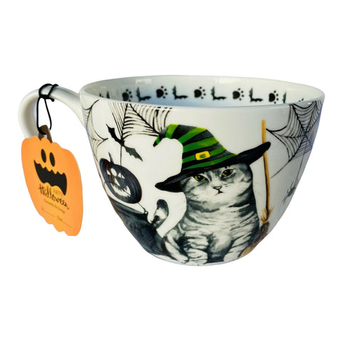 Halloween Creepy Gray Tabby Cat Witch Mug