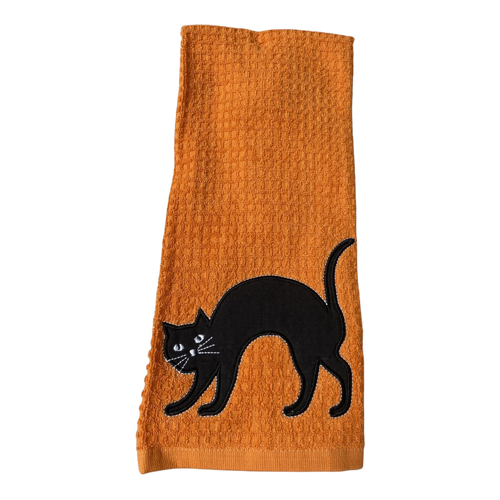 Halloween Orange Towel Black Cat Dish Towel Set - The Good Cat Company
