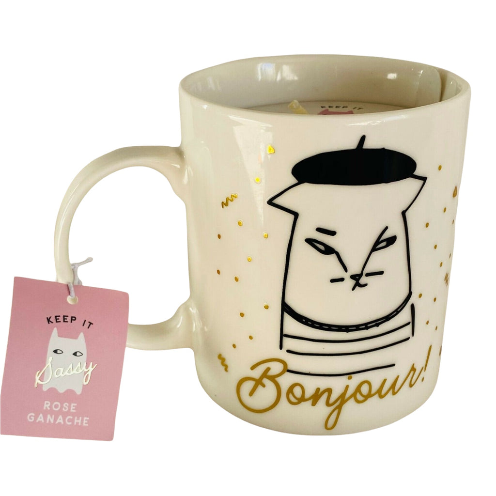 French Cat in Beret Rose Ganache Candle Coffee Mug - The Good Cat Company