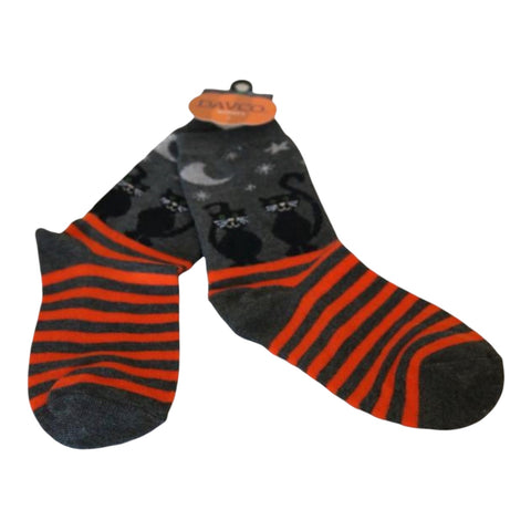 Halloween Black Cat Stars Moon Orange Stripe Woman's Socks - The Good Cat Company