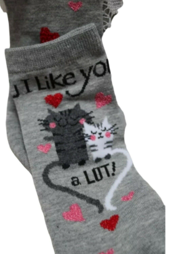 Gray & White Cat and Hearts I Like You a Lot  Socks