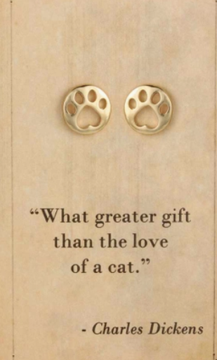 Cat Pawprint Earrings on Charles Dickens Literary Card