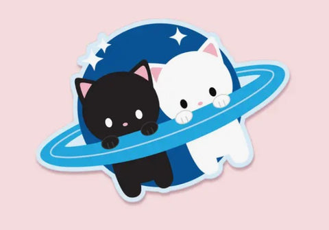 Black Cat & White Cat Saturn Cats Vinyl Sticker