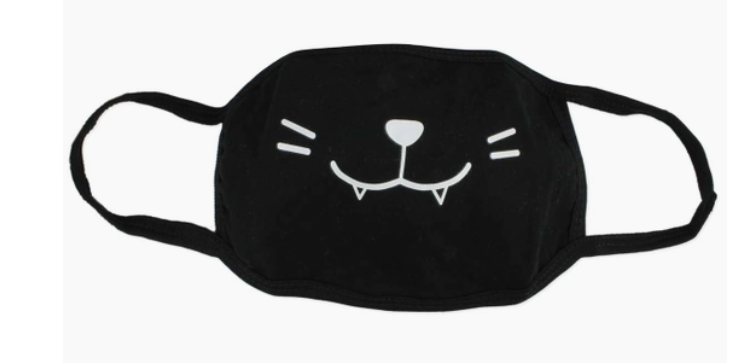 Cats Meow Smiling Black Cat Cotton Reusable Safety Mask