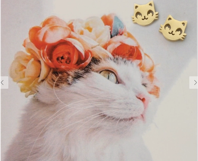 Sweet Kitty Cat Gold Earrings