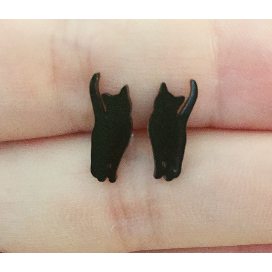 Tiny Black Cat Post Earrings